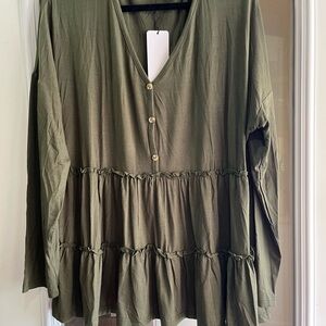 Olive Green Button-Down Women's Top